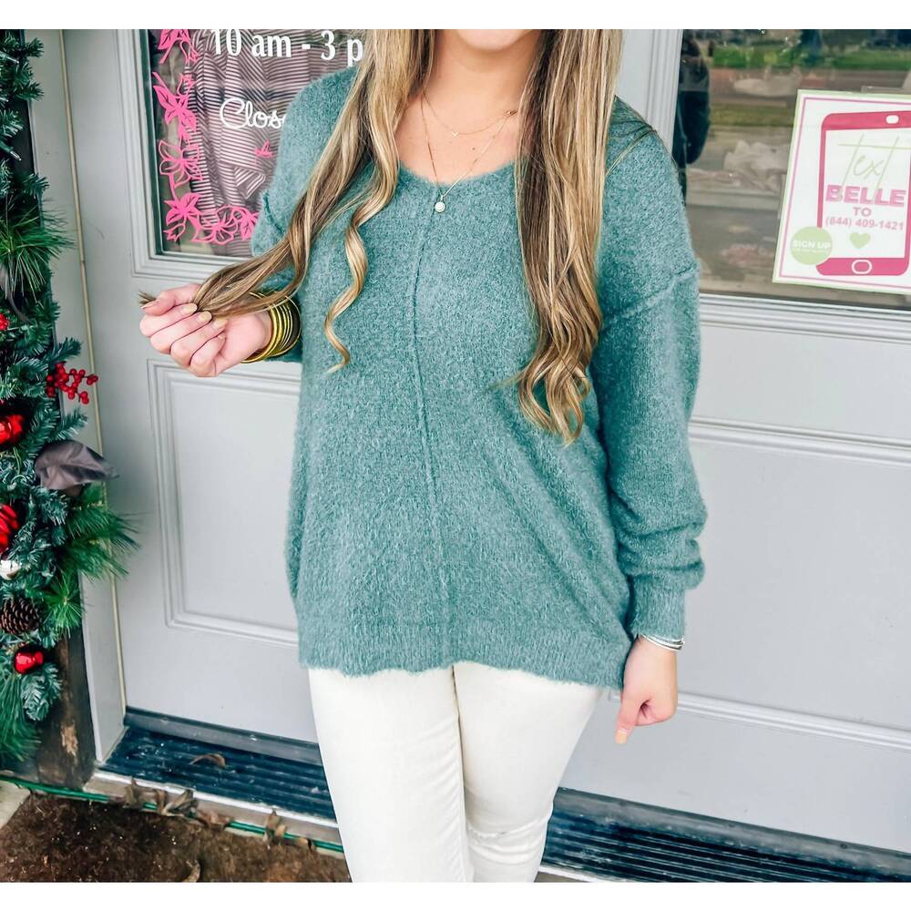NEW DEAR JOHN DENIM calleen v-neck long sleeve sweater in emerald stone